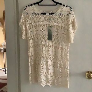 Solitaire crocheted top short sleeve NWT cream color size medium all tag…